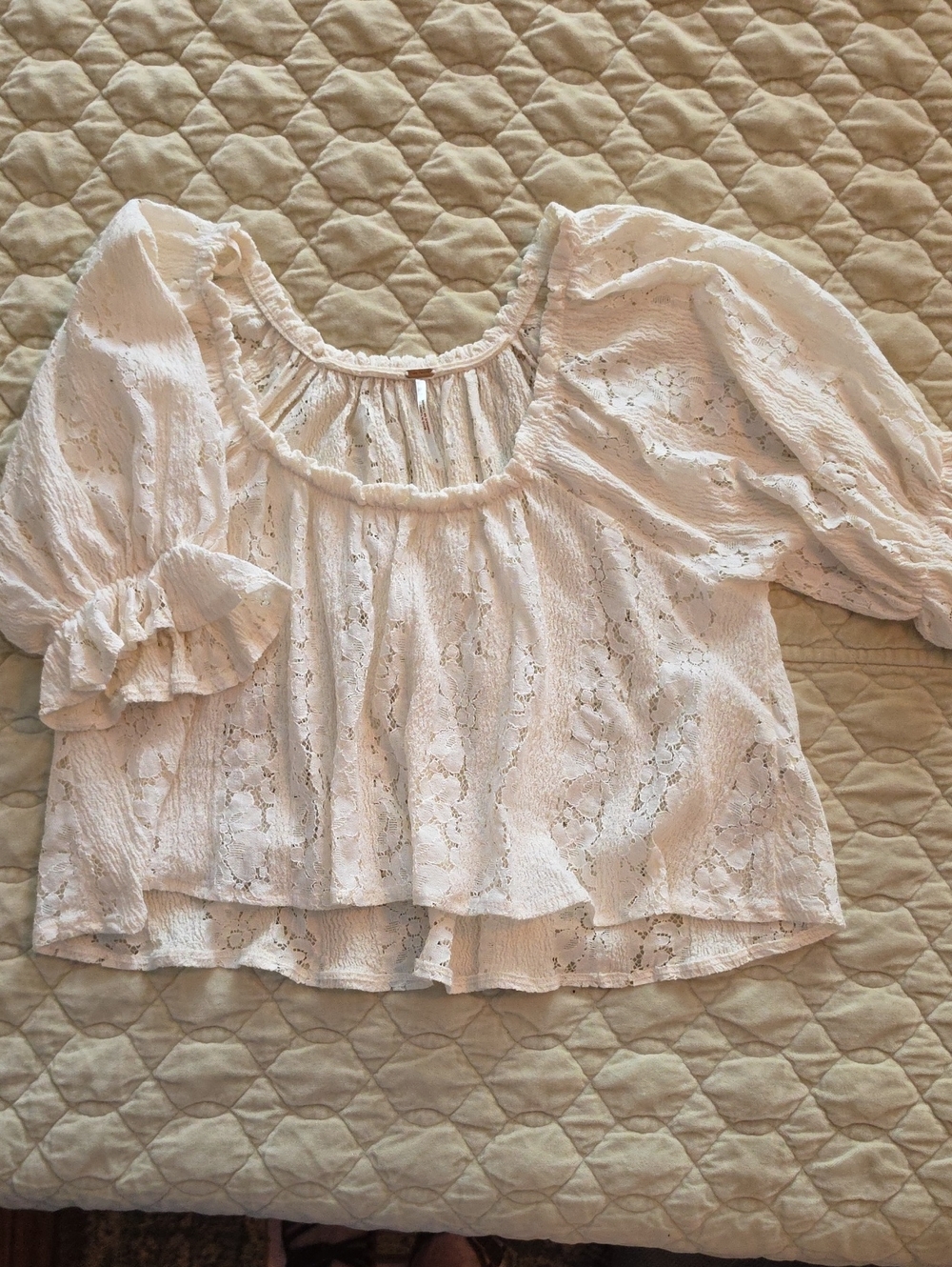 Free People Cream Lace Peasant Blouse